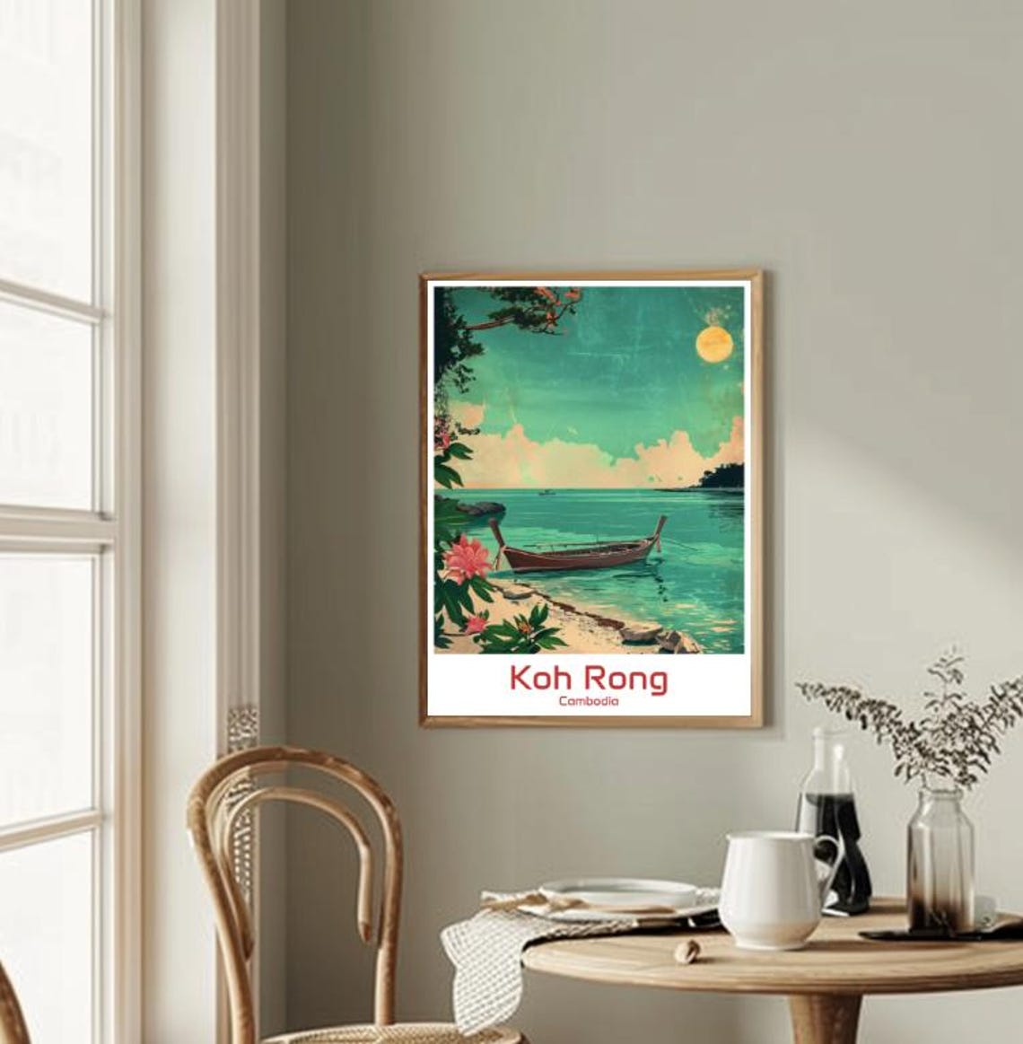 Koh Rong Cambodia Longtail Boat Island Moonlight Travel Poster - Image 2