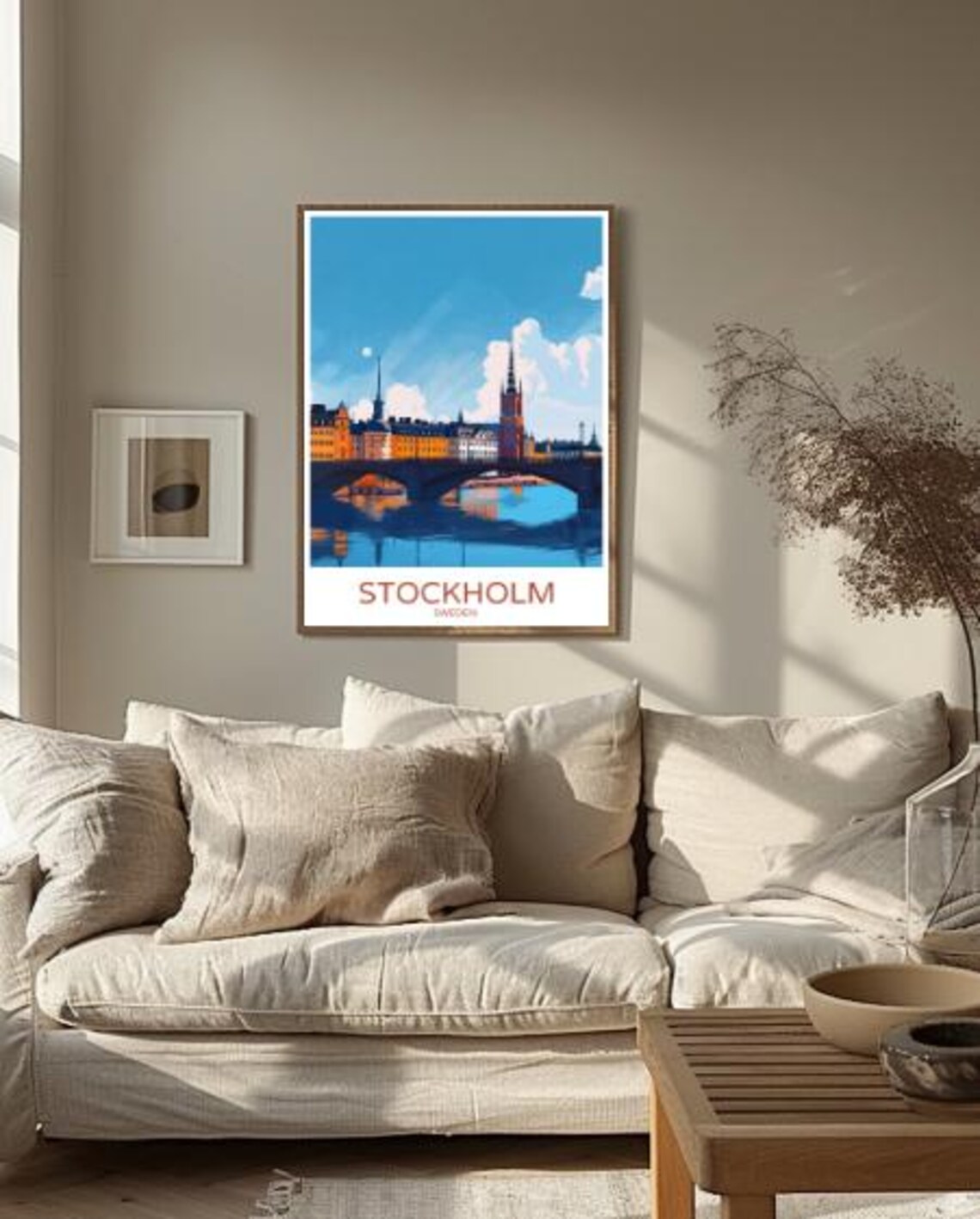 Stockholm Sweden Travel Poster Bridge Skyline Art Scene Decor - Image 2