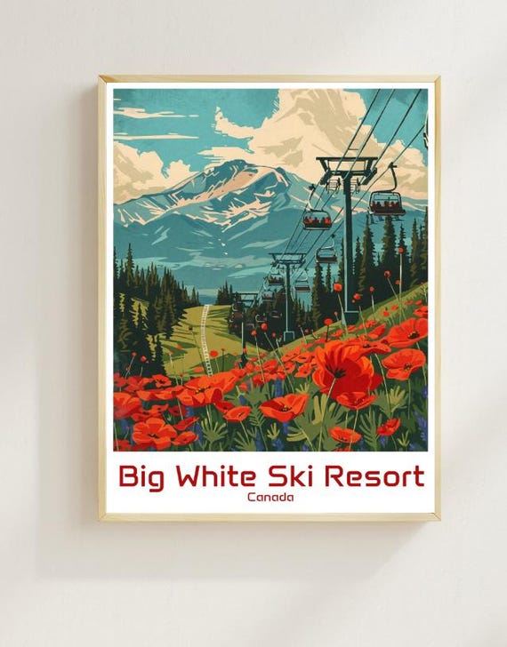 Big White Ski Resort Travel Poster Canadian Mountain Wall Art Snowy Landscape Print Winter Adventure Decor Skiing And Snowboarding Gift