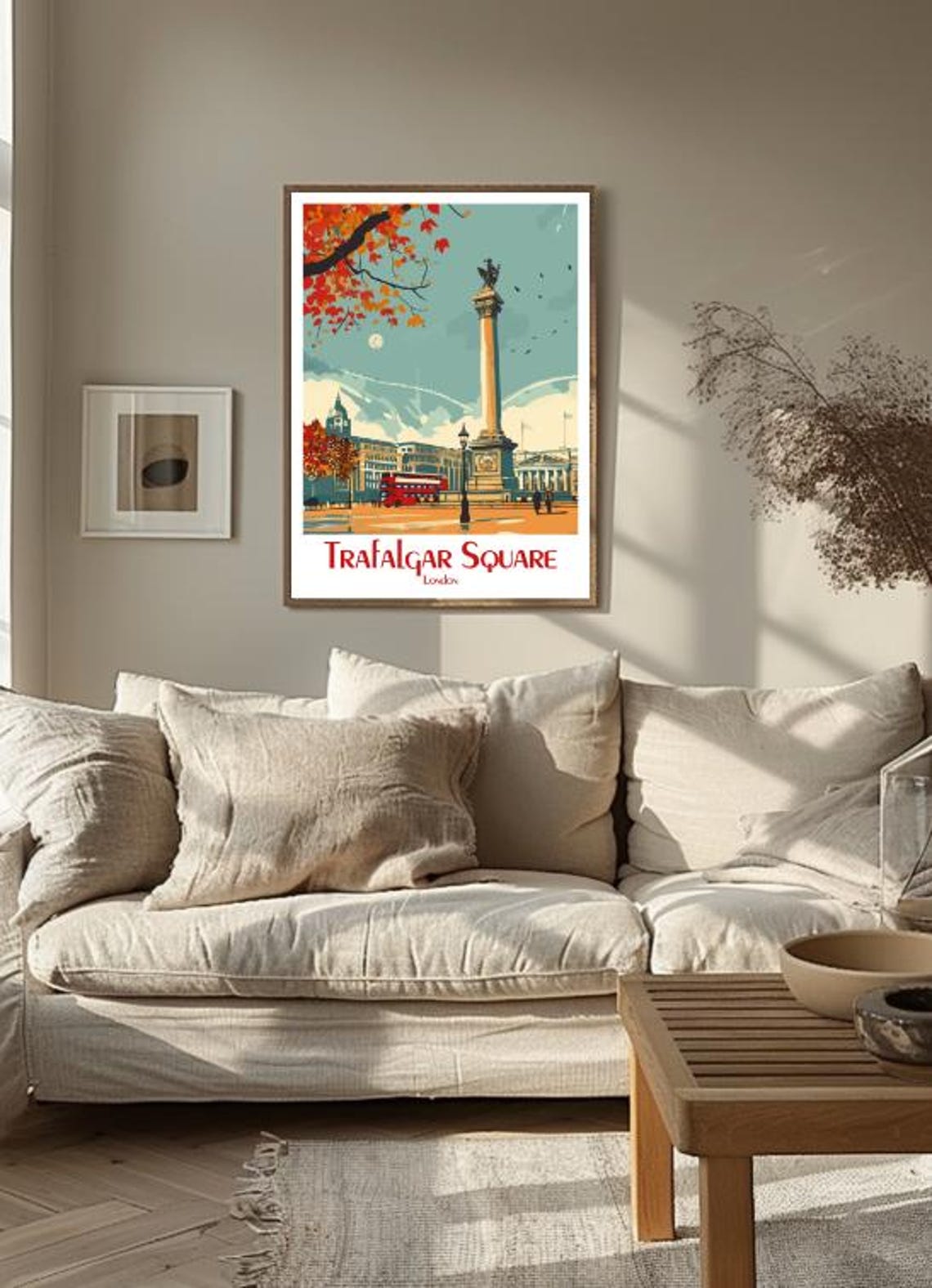 Trafalgar Square Nelson's Column Red Bus Autumn London Poster - Image 3