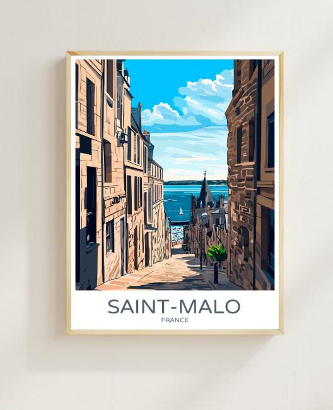 Saint Malo France Travel Poster Scenic Wall Art Of Historic Walled City And Coastal Views French City Print Seaside Decor