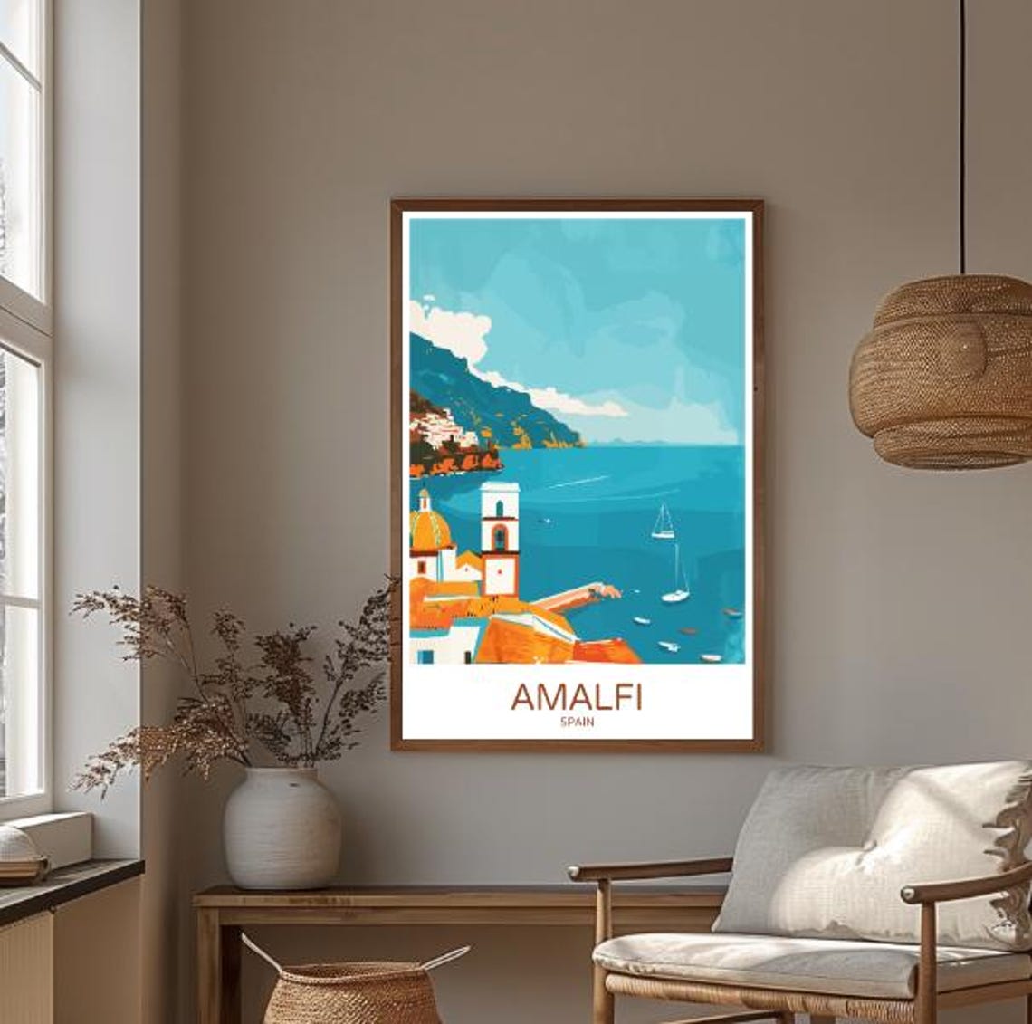 Amalfi Spain Vintage Coastal Mediterranean Seaside Travel Poster - Image 3