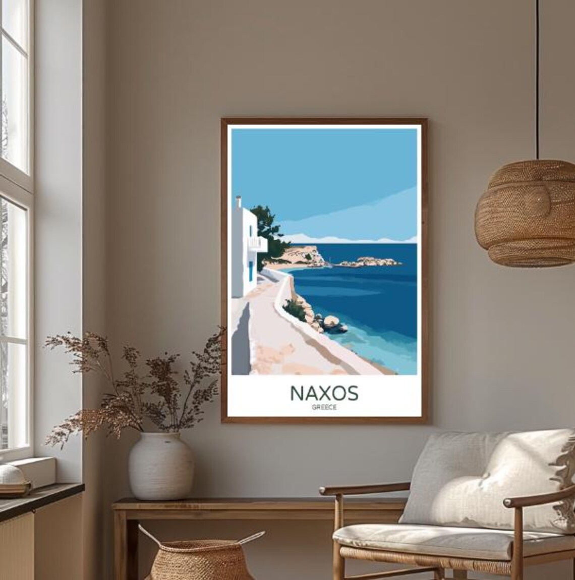 Naxos Greece Travel Poster With White Villa And Seaside Path Scene - Image 3
