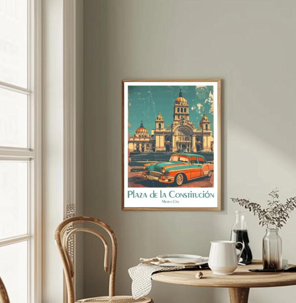 Plaza De La Constitucion Mexico City Classic Vintage Car Art Poster - Image 2