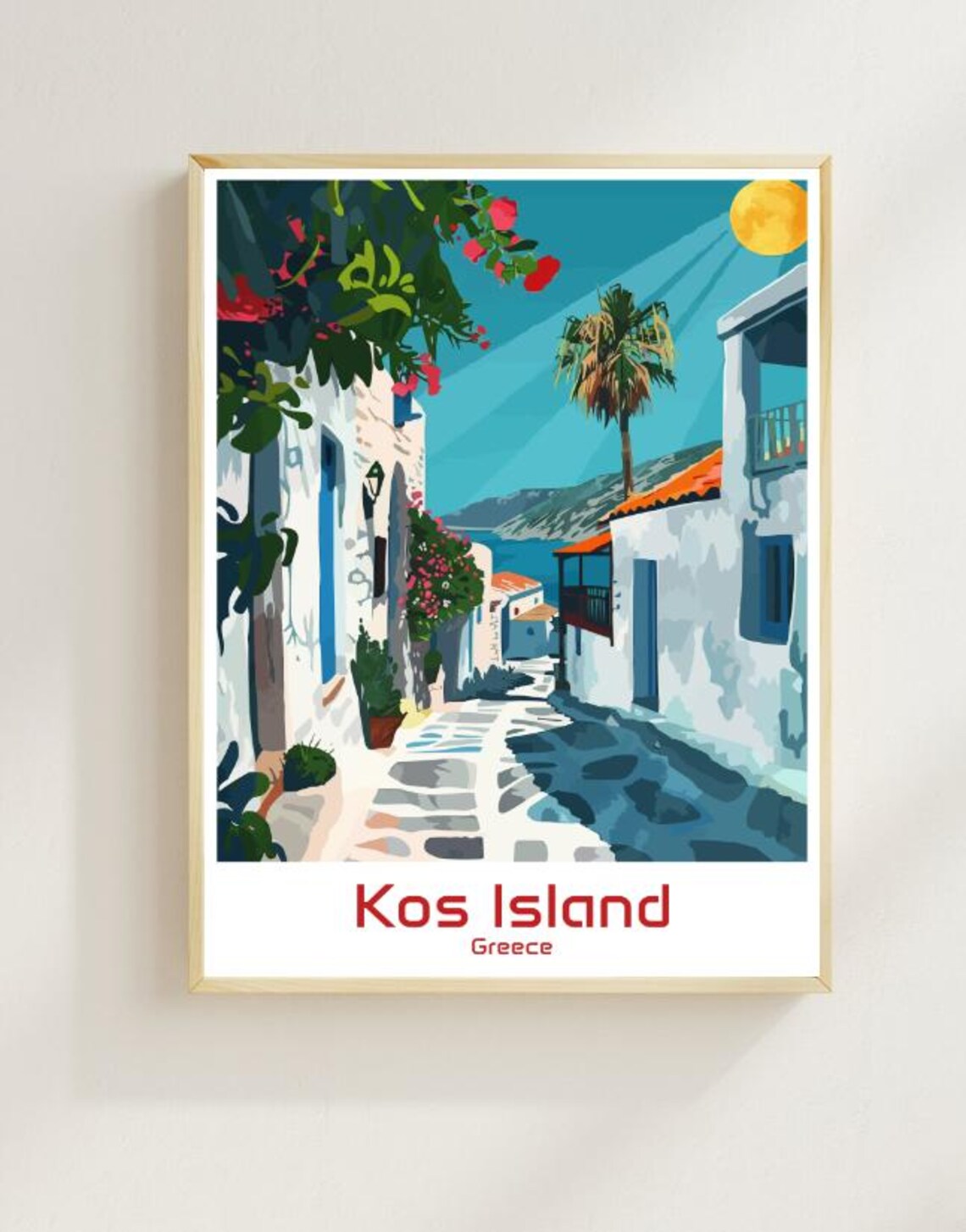 Kos Island Greece Travel Poster Mediterranean Seaside Village Artwork