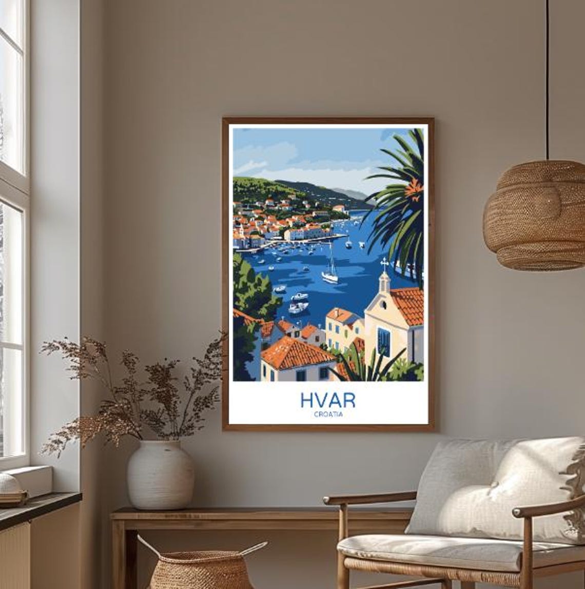 Hvar Croatia Harbor Boats Adriatic Sea Vintage Travel Poster - Image 3