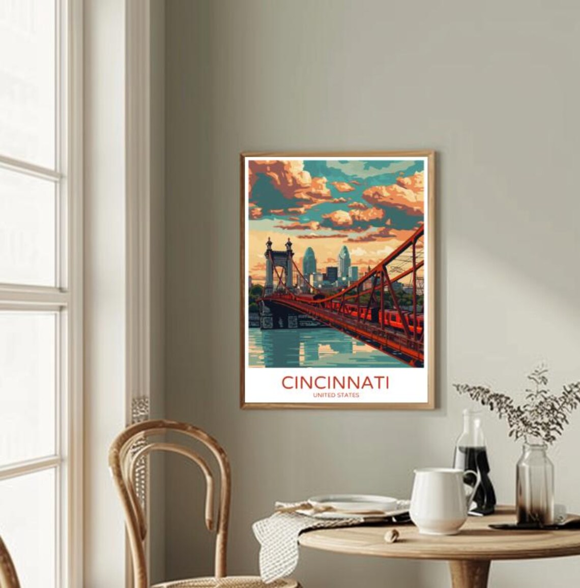 Cincinnati United States Historic Bridge Skyline Sunset Travel Poster - Image 2