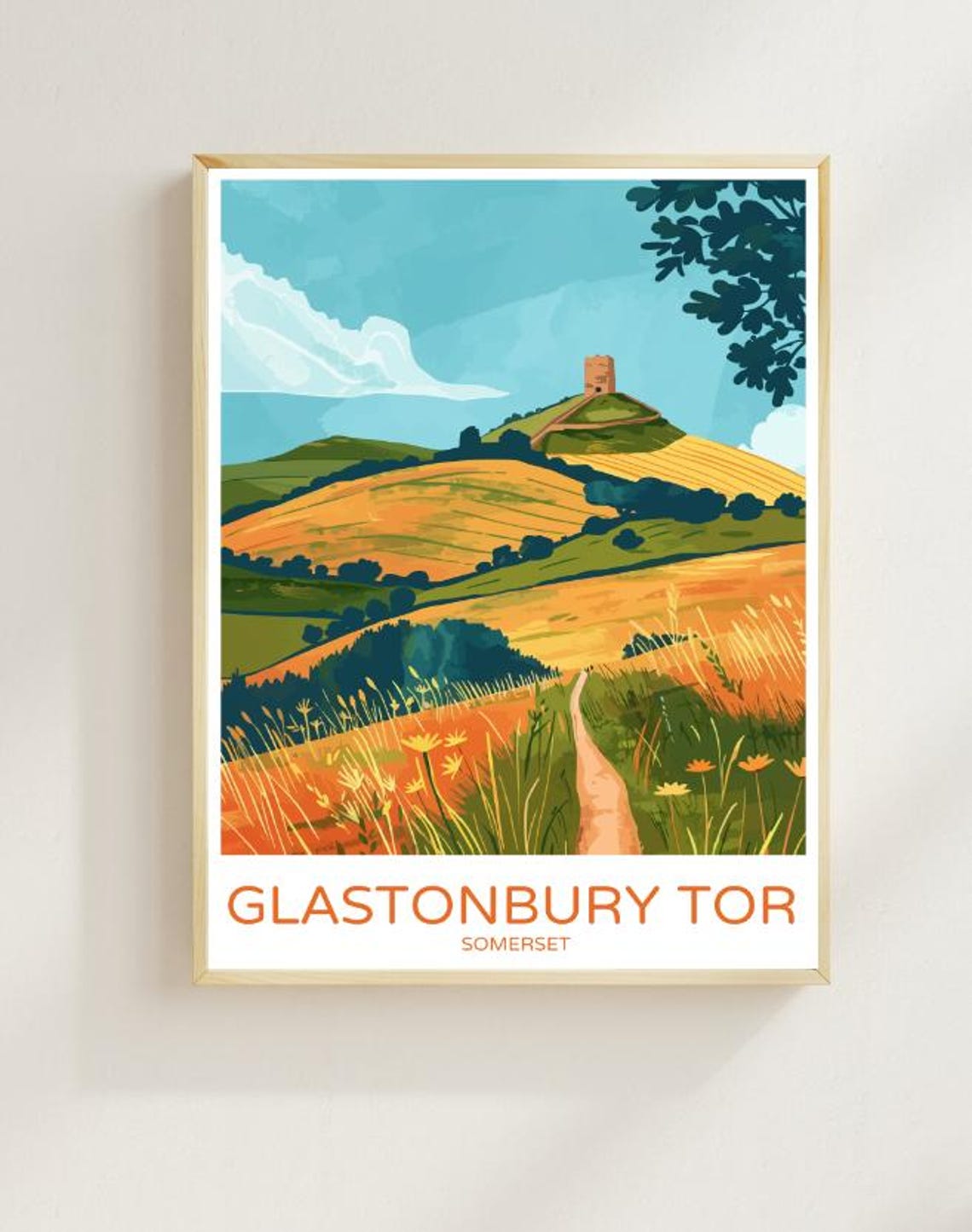 Glastonbury Tor Somerset Hills Vintage Countryside Poster Art