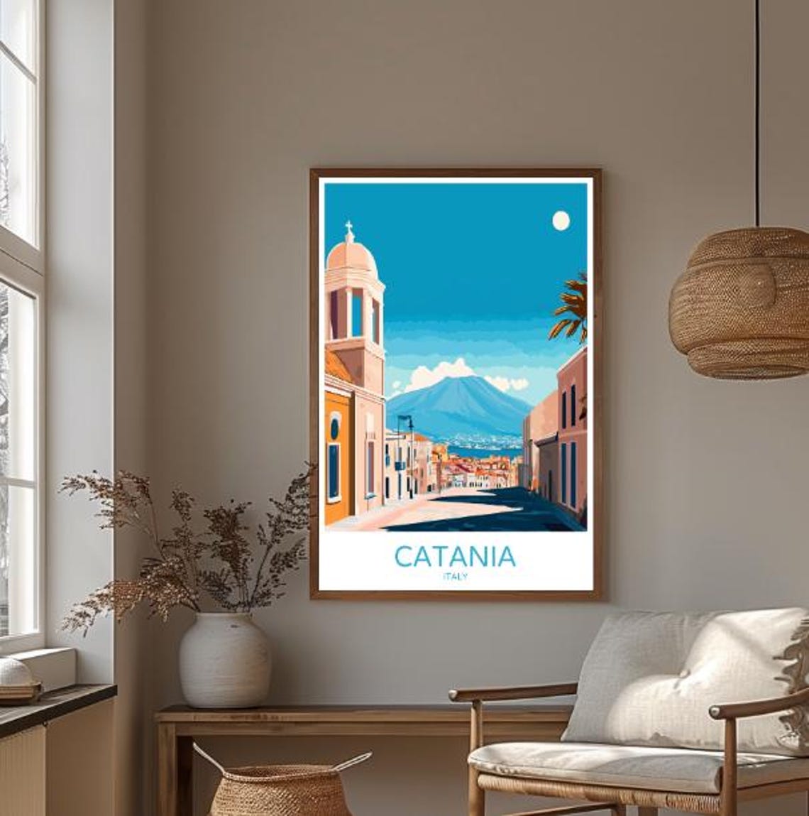 Catania Italy Travel Poster Scenic Wall Art Of Mount Etna And Historic Cityscape Sicily Print Italian Travel Decor Vacation Gift - Image 3