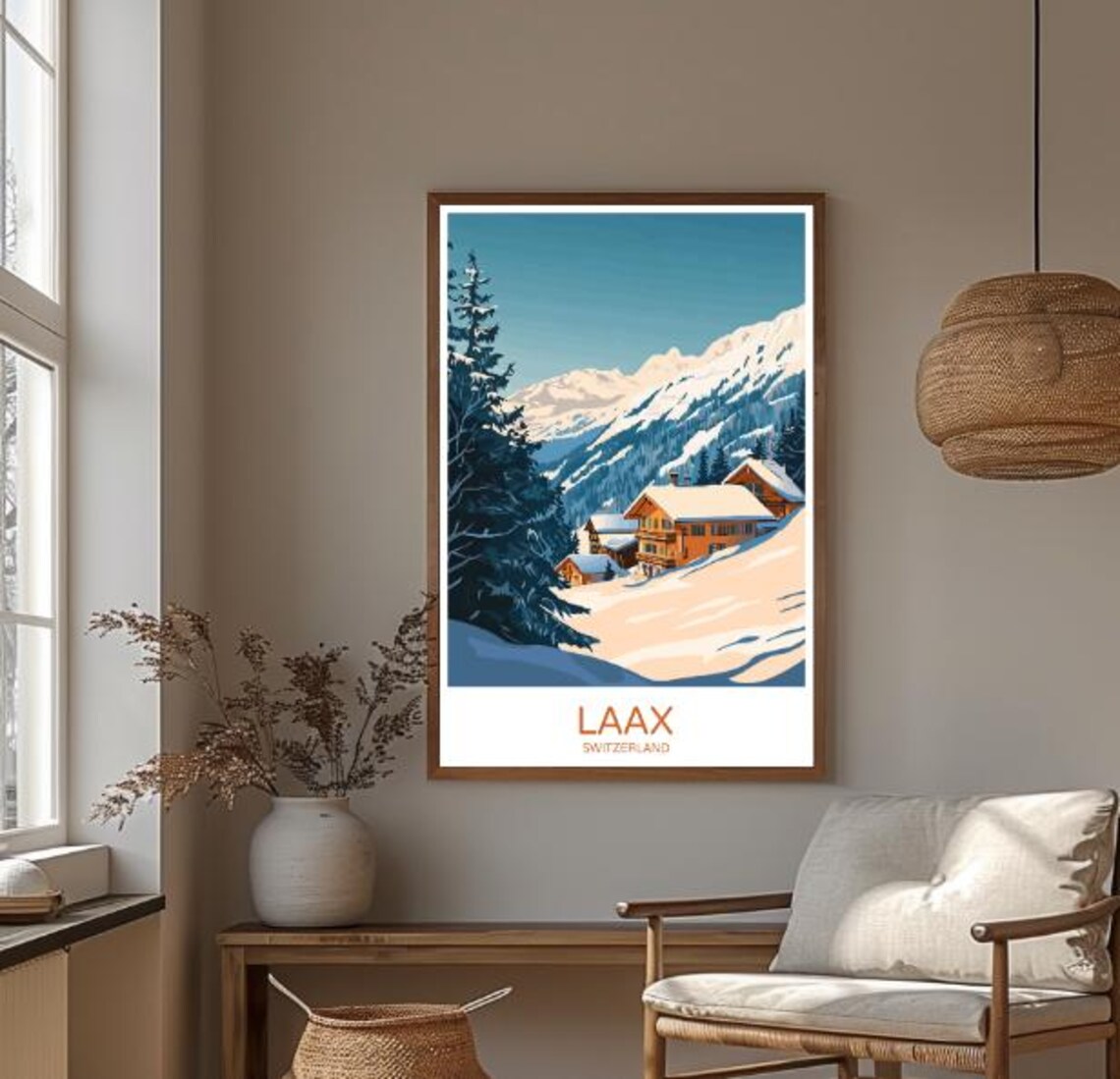 Laax Switzerland Travel Poster Scenic Wall Art Of Swiss Alps And Ski Resort Mountain Landscape Print Winter Decor Adventure Gift - Image 3