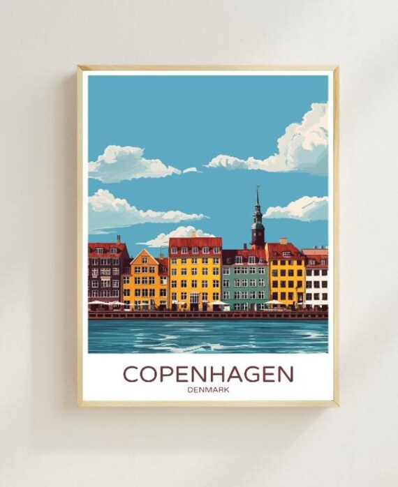 Copenhagen Denmark Travel Poster Colorful Nyhavn Waterfront City Art
