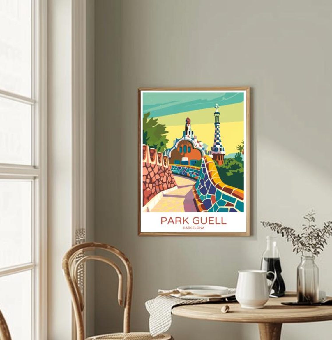 Park Guell Barcelona Mosaic Gaudi Architecture Retro Travel Poster - Image 2