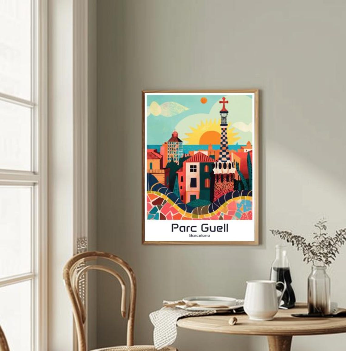 Parc Guell Barcelona Gaudi Mosaic Sunset Spain Architecture Poster - Image 2