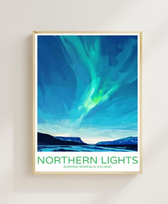Northern Lights Iceland Aurora Borealis Night Sky Travel Poster