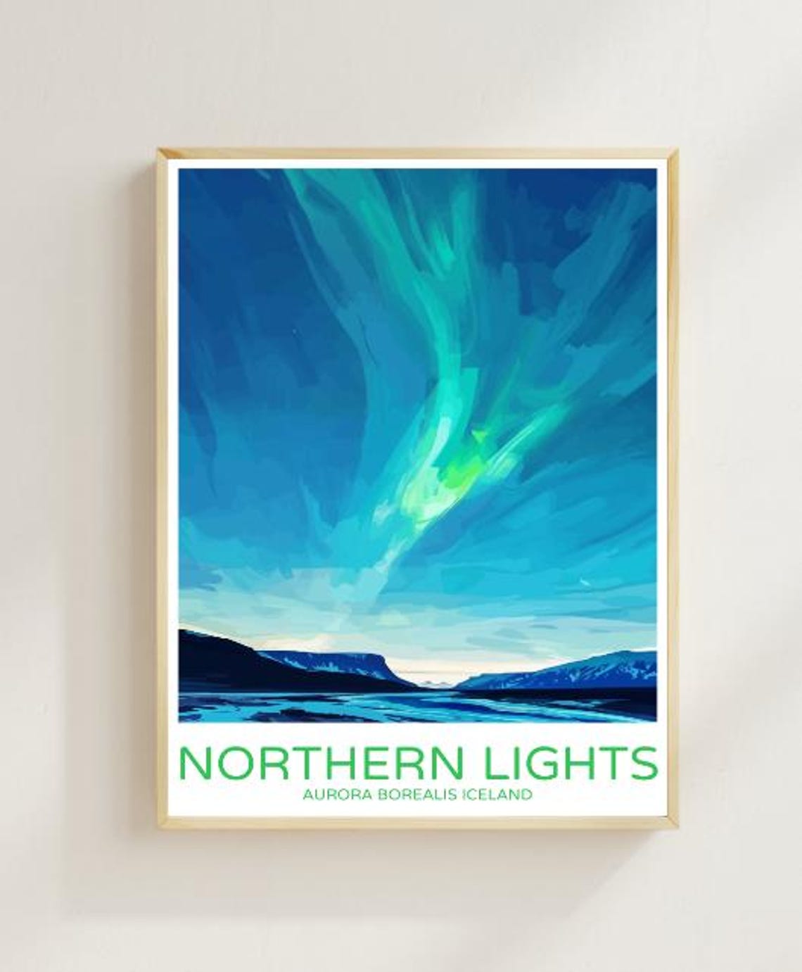 Northern Lights Iceland Aurora Borealis Night Sky Travel Poster
