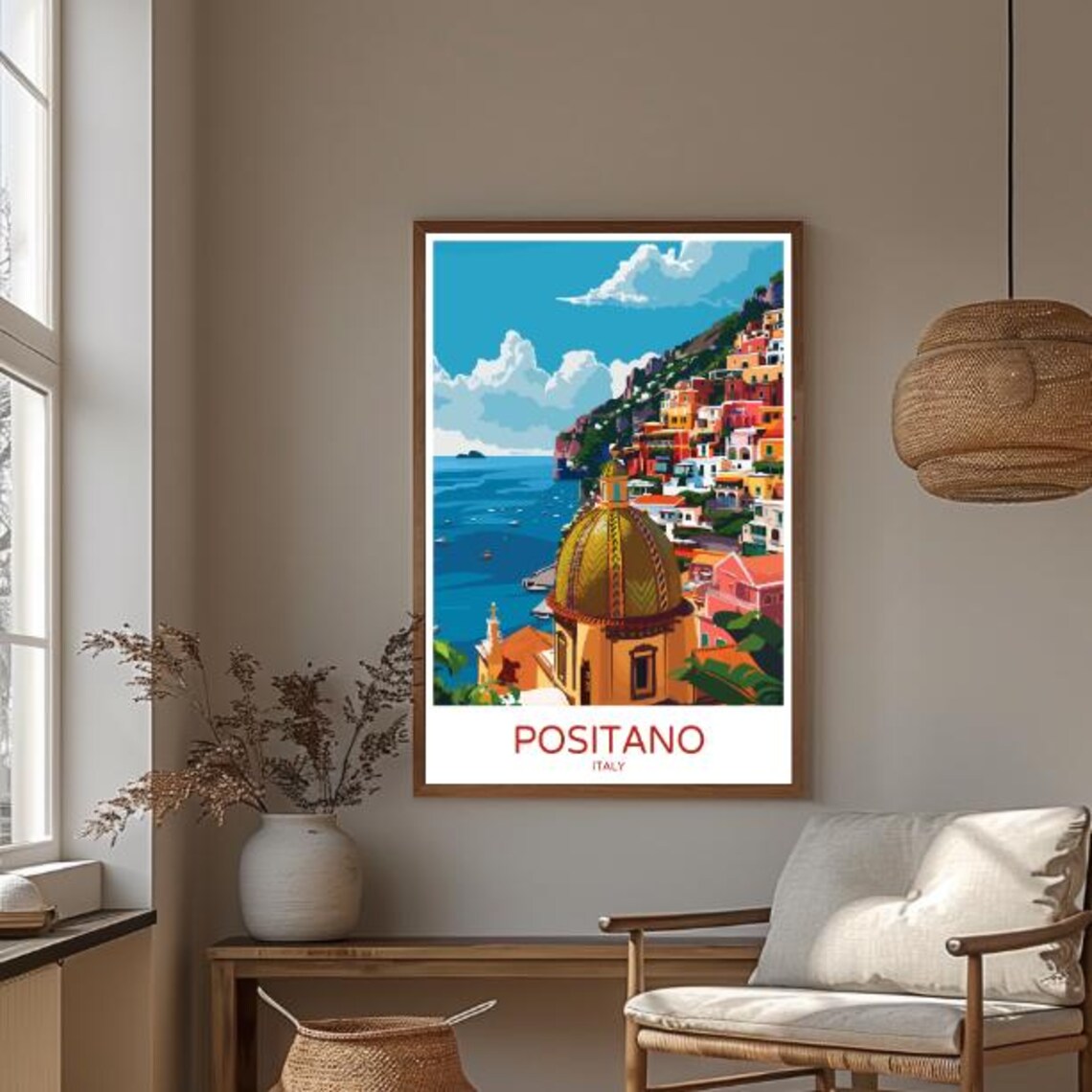 Colorful Positano Italy Travel Poster Amalfi Coast Scene Art - Image 3