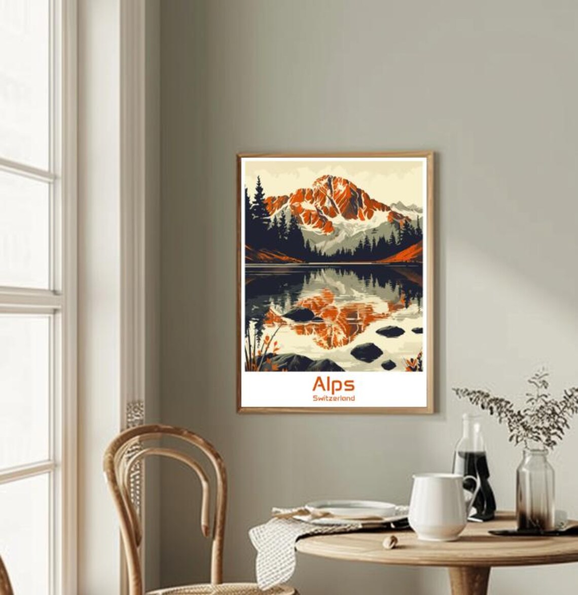 Alps Switzerland Mountain Lake Reflection Autumn Vintage Travel Poster - Image 2