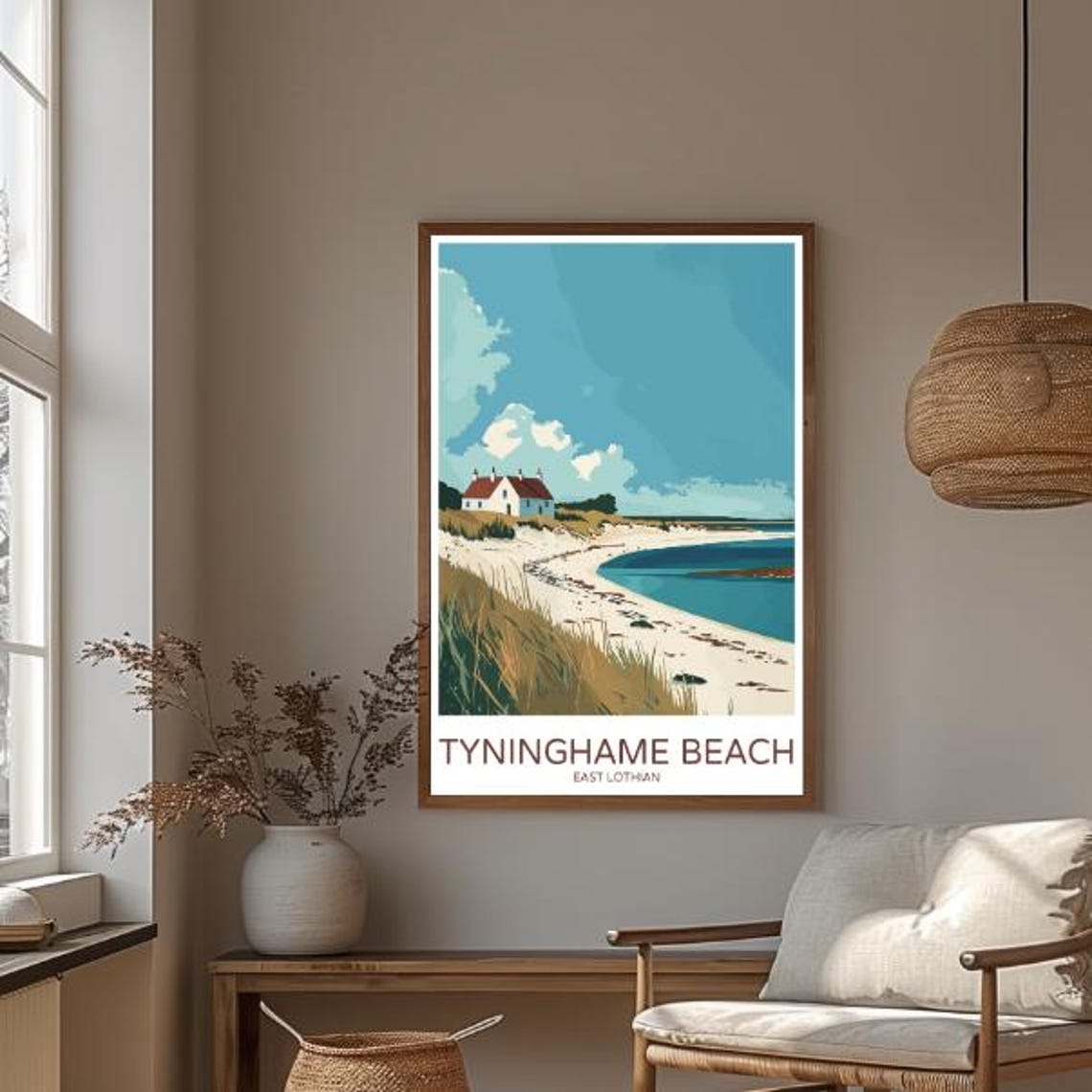 Tyninghame Beach Scotland Travel Poster With Dunes And Cottage View - Image 3