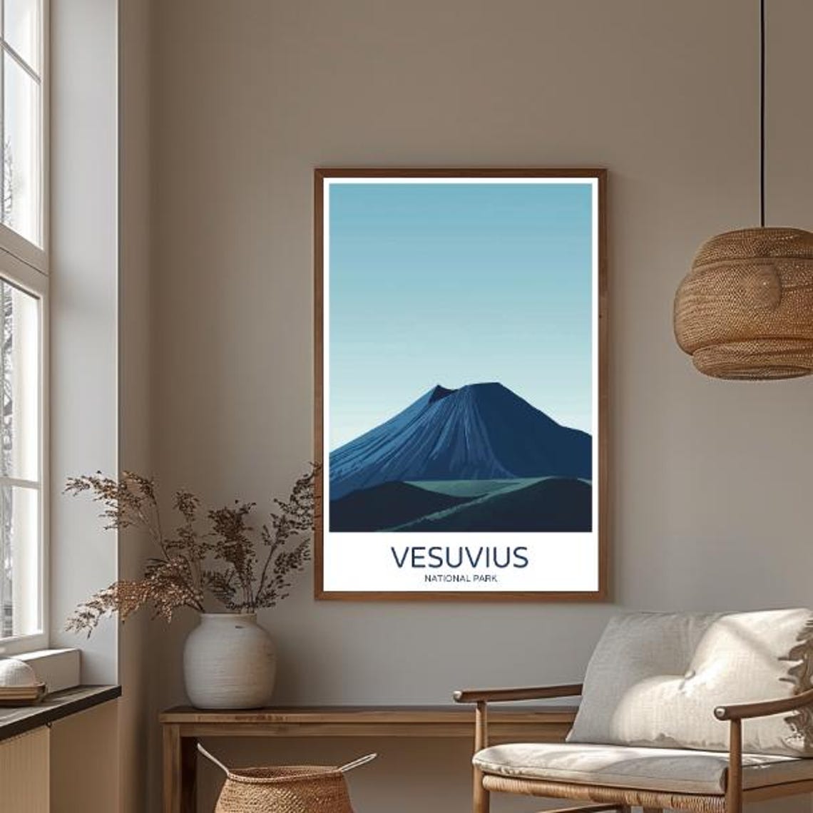 Vesuvius National Park Italy Volcano Minimalist Blue Travel Poster - Image 3