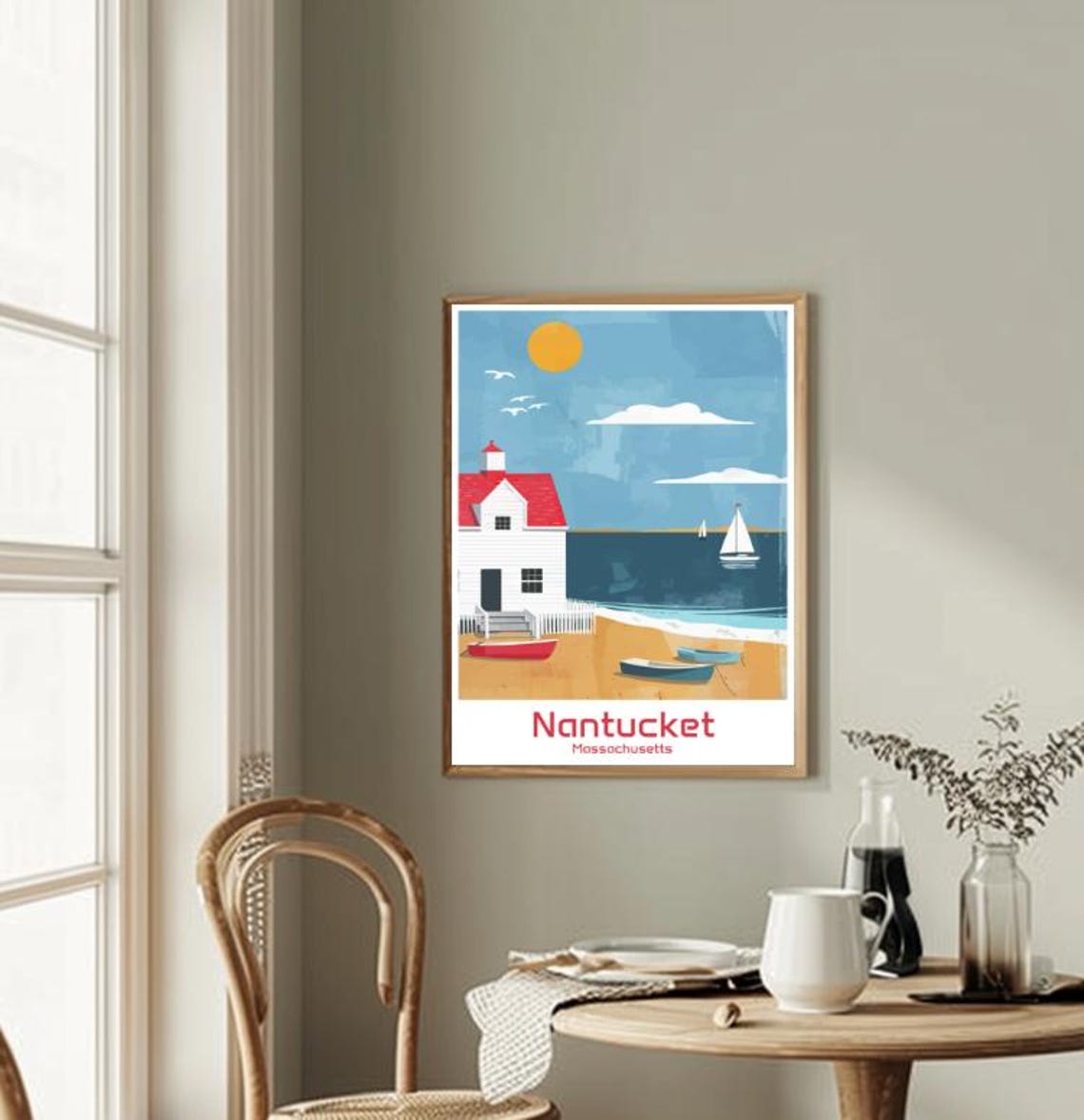Nantucket Massachusetts Coastal Seaside Cottage Travel Poster - Image 2