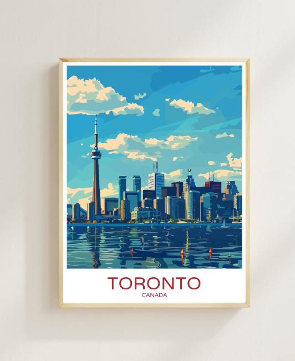 Toronto Canada Skyline Travel Poster With CN Tower And Lake View