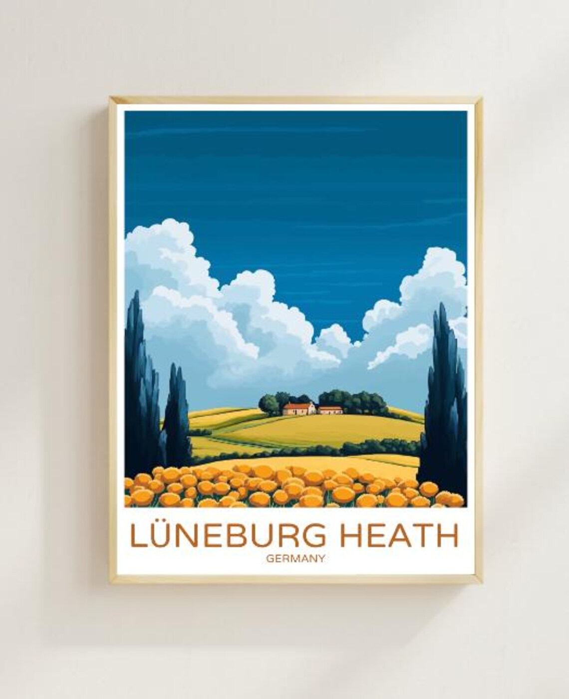 Luneburg Heath Germany Golden Heather Field Farmhouse Travel Poster