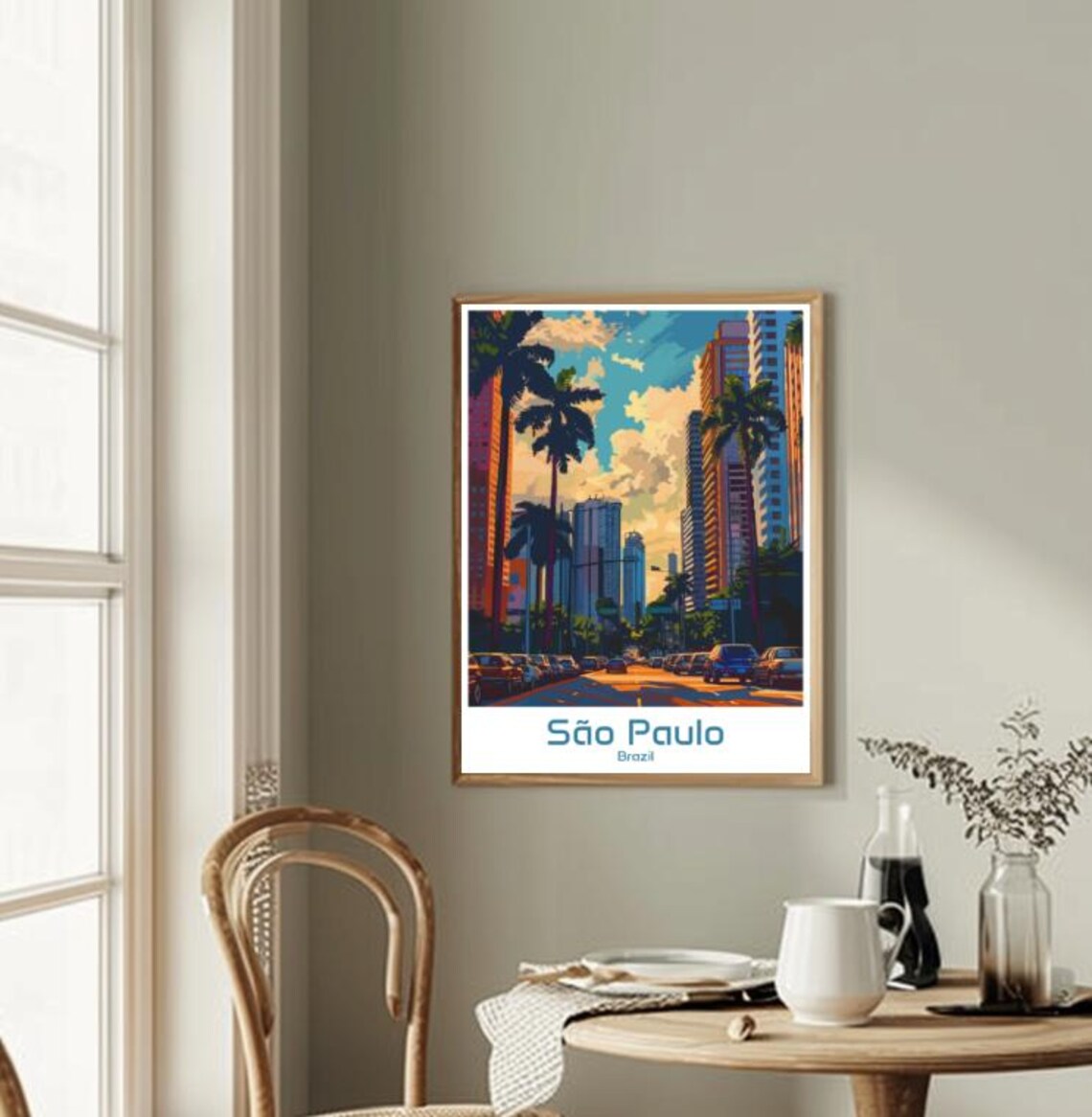 Sao Paulo Brazil Cityscape Poster Palm Lined Avenue Street Vintage Art - Image 2