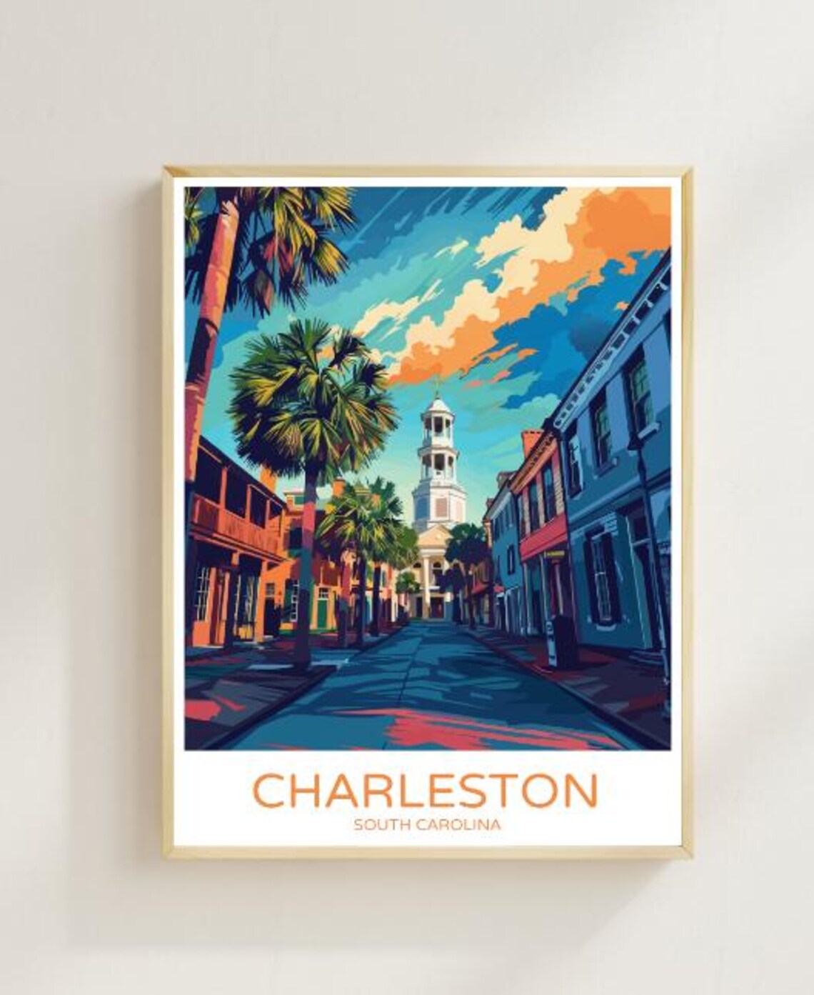 Charleston South Carolina Historic Street Vintage Travel Poster