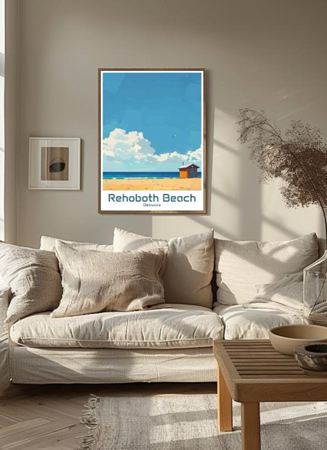 Rehoboth Beach Delaware Vintage Travel Striped Lifeguard Hut Poster - Image 3