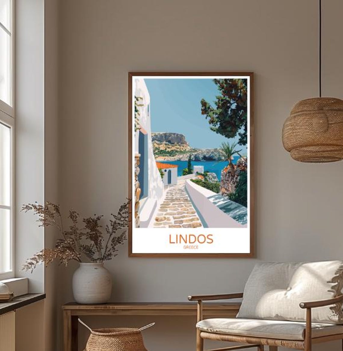 Lindos Greece Whitewashed Old Town Bay Vintage Travel Poster - Image 3