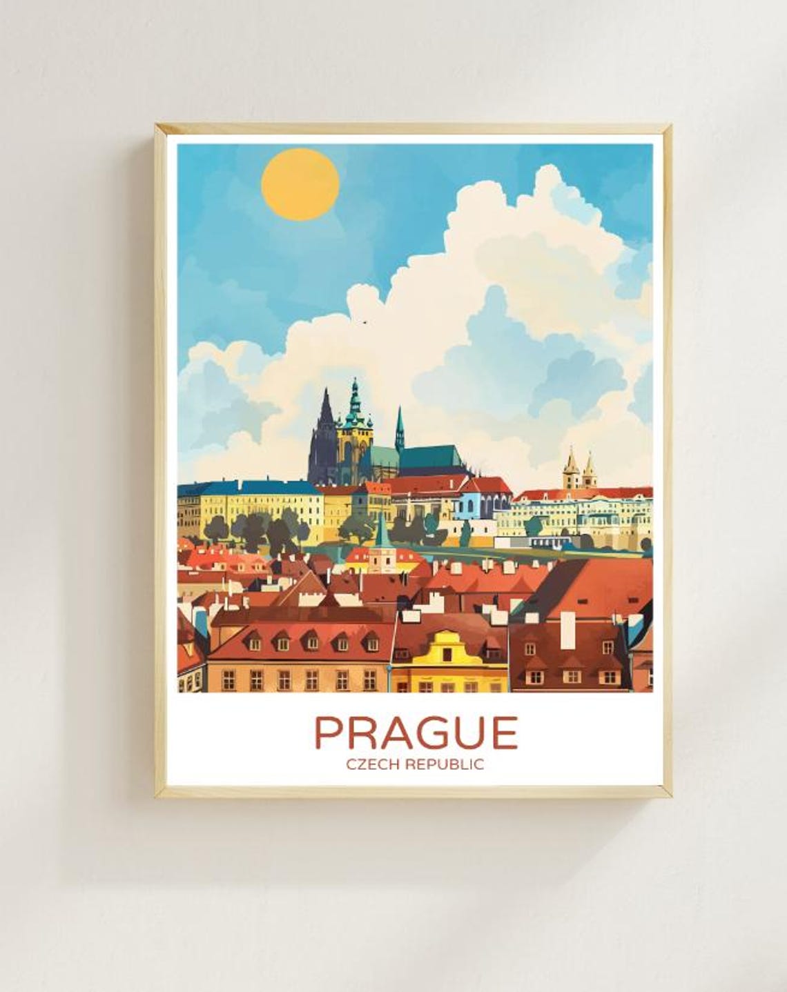 Prague Czech Republic Vintage Cityscape Travel Poster for Home Decor