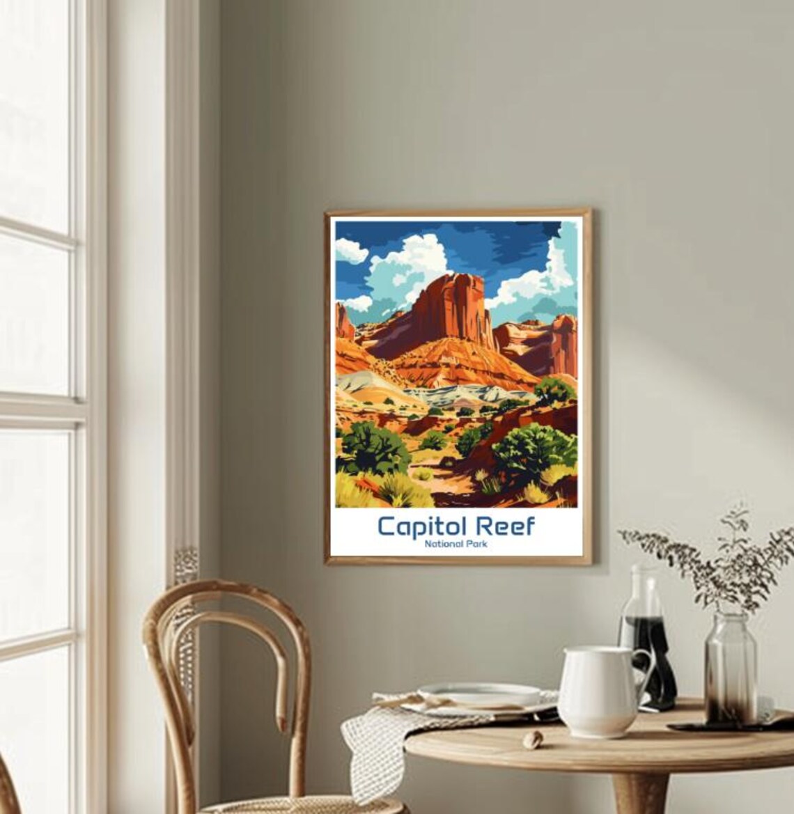 Capitol Reef National Park Travel Poster Red Rock Desert Cliffs Scene Art - Image 2