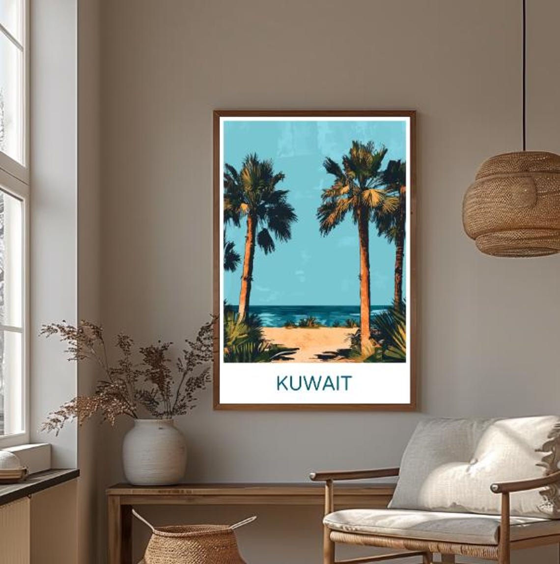 Kuwait Palm Tree Beach Tropical Coastline Vintage Travel Poster - Image 3