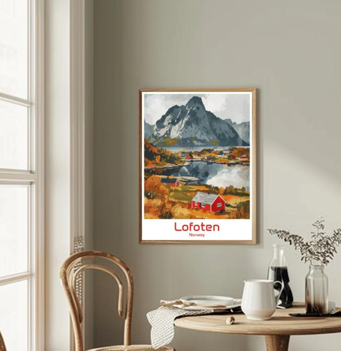 Lofoten Norway Arctic Cabins Fjords Autumn Vintage Travel Poster - Image 2