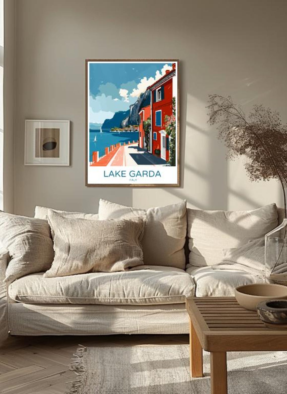 Lake Garda Italy Travel Poster Lakeside Village Mountain Sailboat View - Image 3