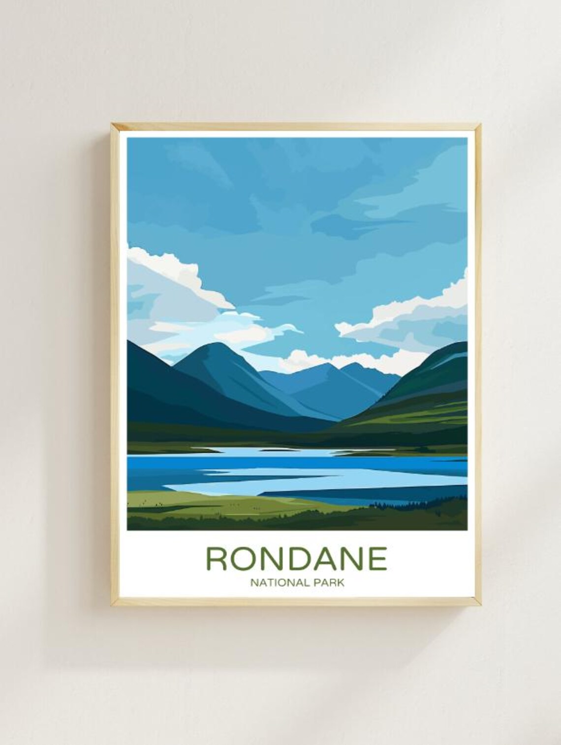 Rondane National Park Norway Lake Mountain Vintage Travel Poster