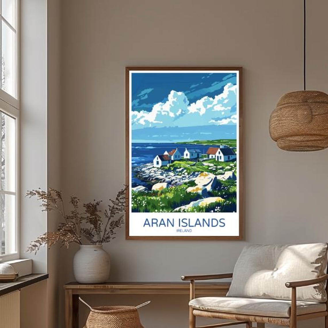 Aran Islands Ireland Rocky Shore Stone Cottages Travel Poster - Image 3