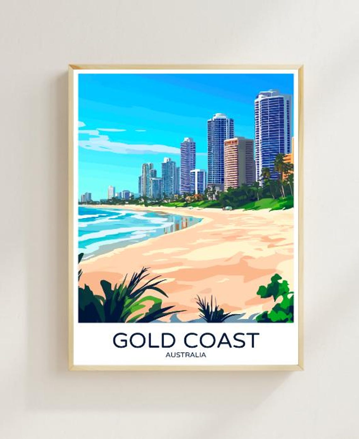 Gold Coast Australia Skyline Beach City Vintage Travel Poster