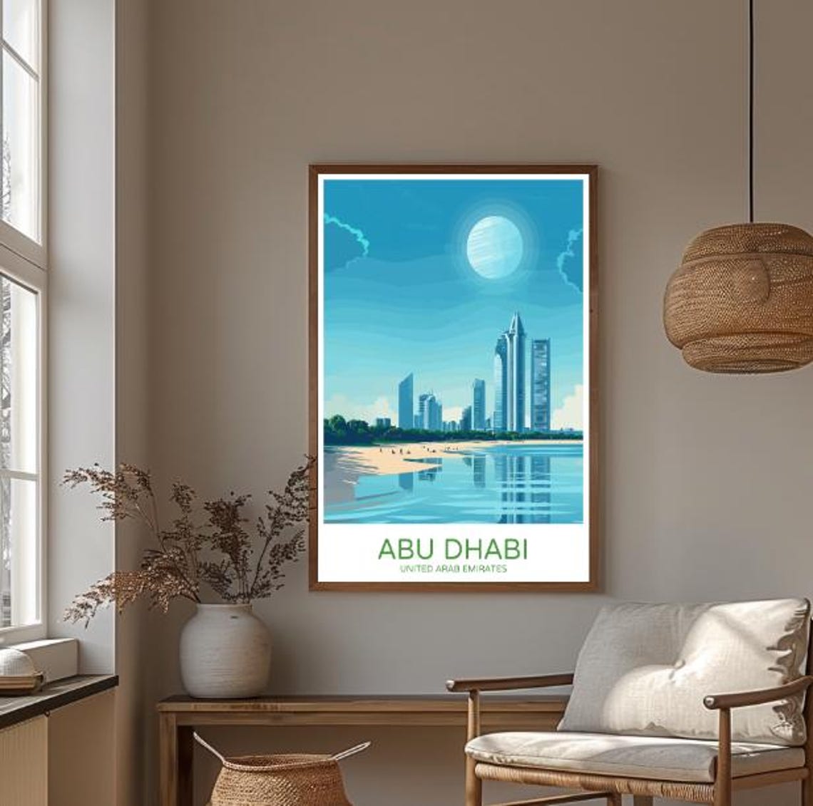 Abu Dhabi Skyline Travel Poster With Beachfront Towers And Blue Sea - Image 3