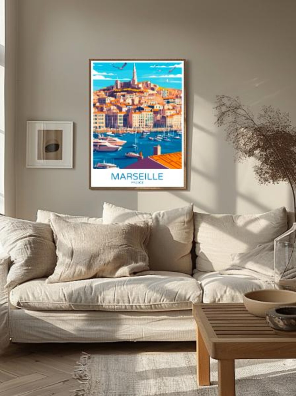 Marseille France Old Port Harbor Boats Basilica Hill Scene Poster - Image 2