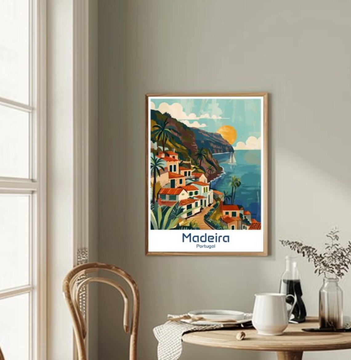 Madeira Portugal Coastal Village Sunset Sailboat Island Travel Poster - Image 2