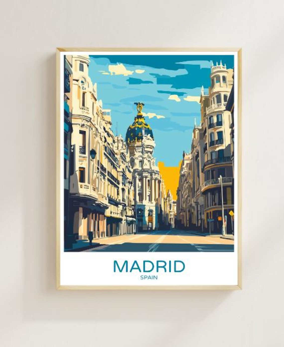 Madrid Spain Grand Boulevard Golden Dome Vintage Travel Poster