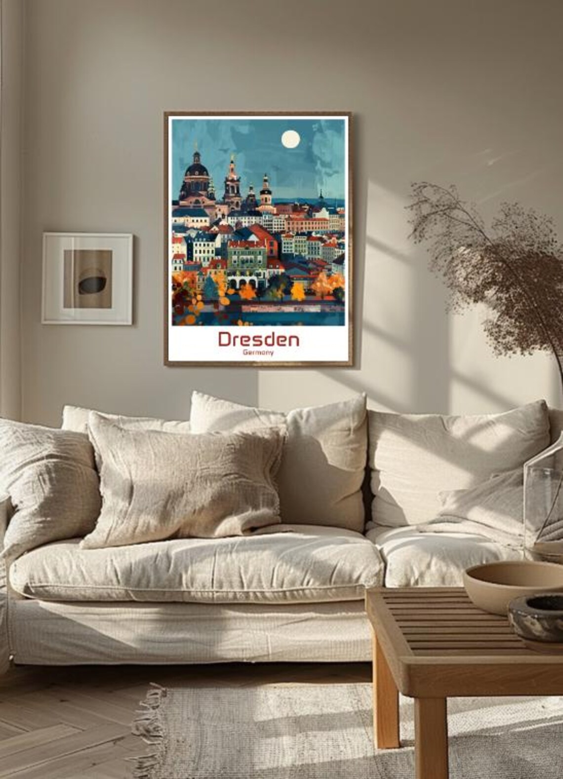 Dresden Germany Baroque Skyline Moonlit River Illustrated Travel Poster - Image 3