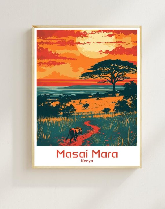 Masai Mara Travel Poster Stunning African Safari Wall Art Wildlife Landscape Print Kenya Nature Decor Travel Artwork For Home