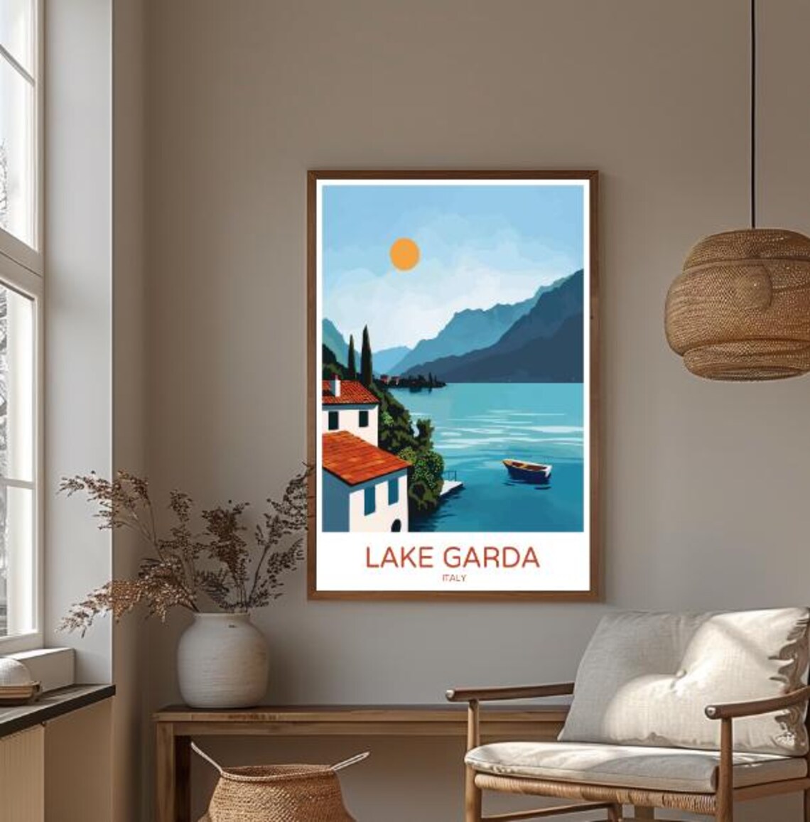 Lake Garda Italy Travel Poster With Lakeside Mountain And Boat Scene - Image 3