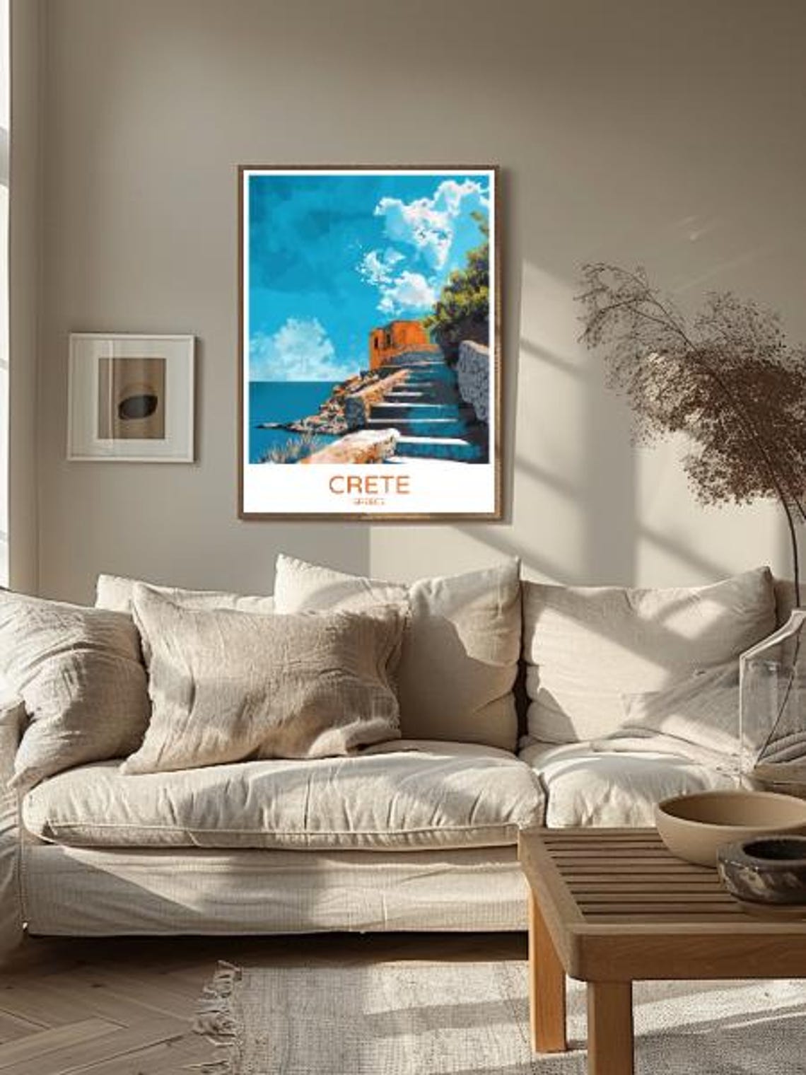 Crete Greece Coastal Stone Steps Sea Villa Travel Art Poster - Image 2