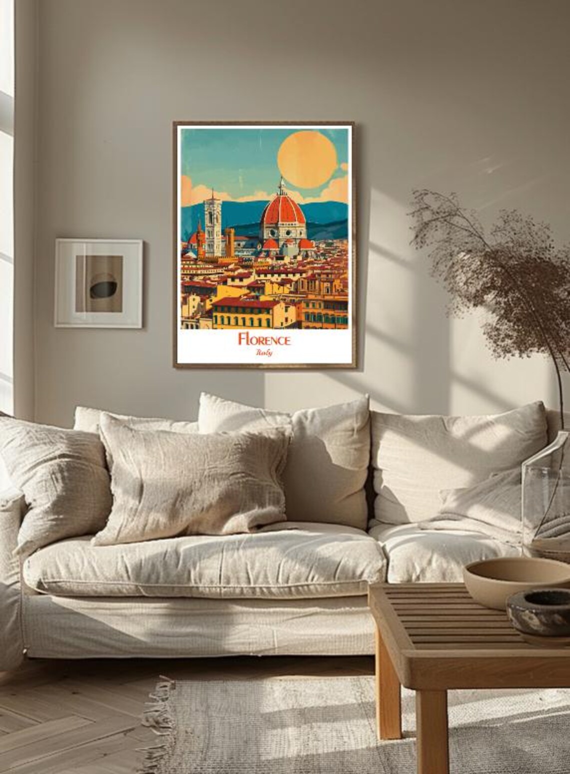 Florence Italy Duomo Cityscape Golden Sun Tuscan Vintage Poster - Image 3