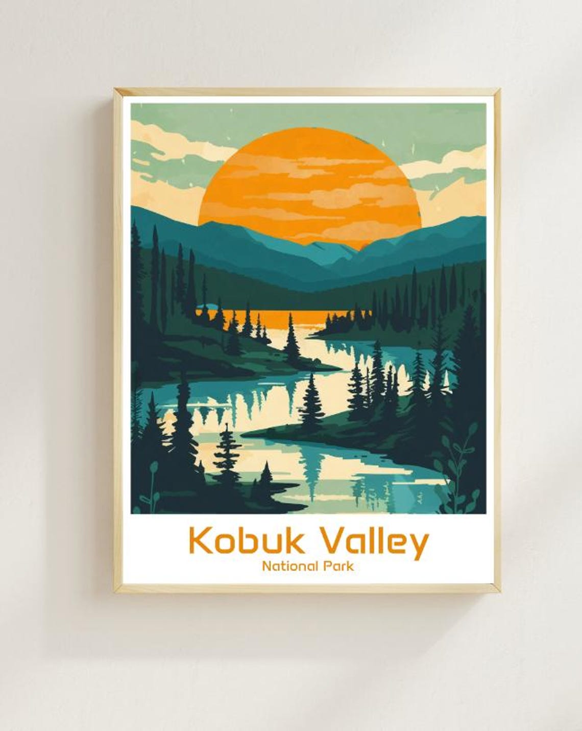 Kobuk Valley National Park Sunset River Forest Illustration Poster
