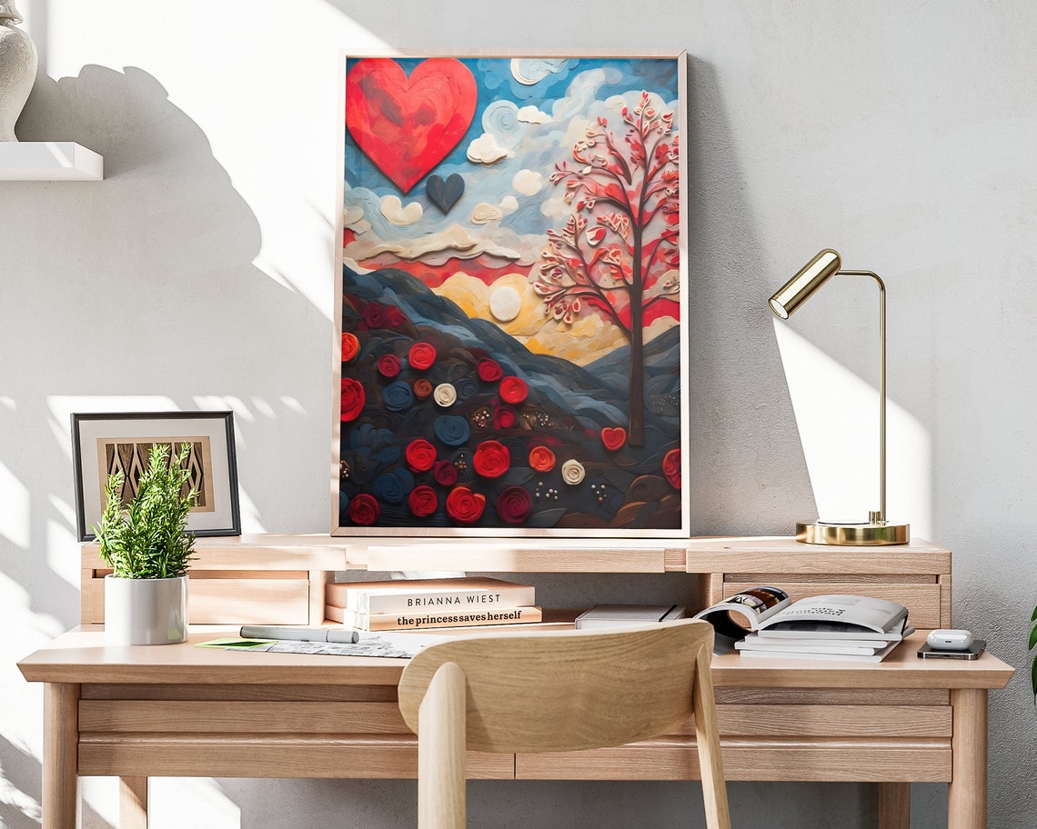 Valentines Quilled Sunset Heart Sky Roses Mountain Romantic Art Poster - Image 4
