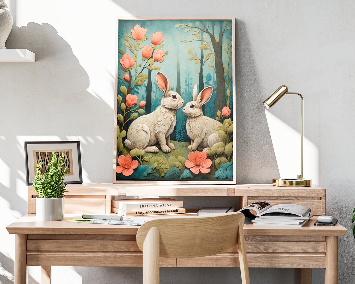 Spring Rabbits Folk Art, Rustic Spring Decor - Image 4